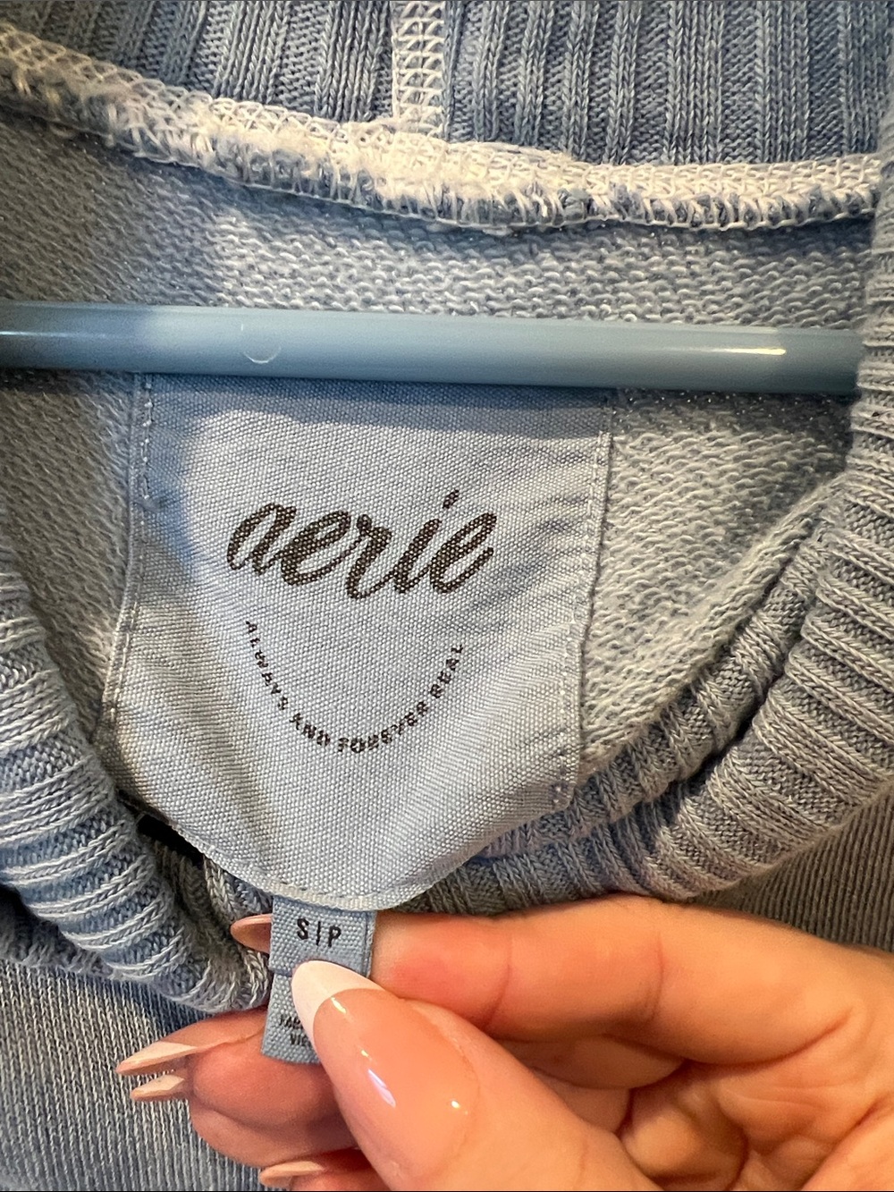 aerie Light Blue Cropped Cowl Neck Sweater - Picture 2 of 6